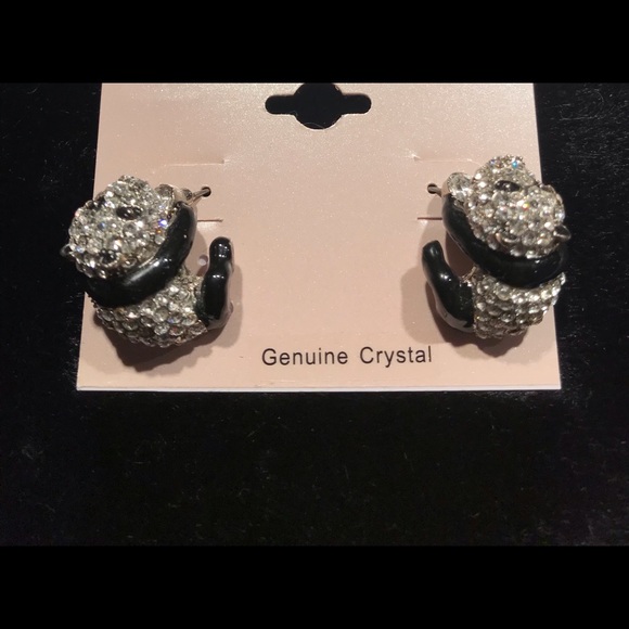 Genuine Crystal Panda Bear Earrings - Picture 2 of 5